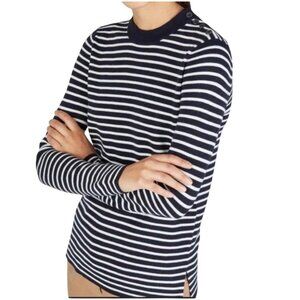 Everlane Merino Wool Stripe High Crew Sweater navy blue size S small button